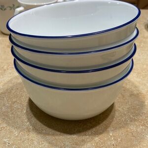 4- CORELLE  28-oz  SOUP BOWLS Blue Rim 6 1/4" Set of 4 Great!